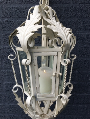 Lantern with wall bracket made of wrought iron, Old-White patina, really great looking!!!